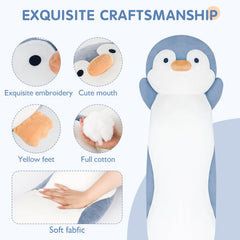 Dalmao penguin pillow closeup fabric shows plush texture for durable comforting touch.