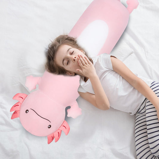 Dalmao pink axolotl plush close-up, showcasing soft fabric and inviting hugs