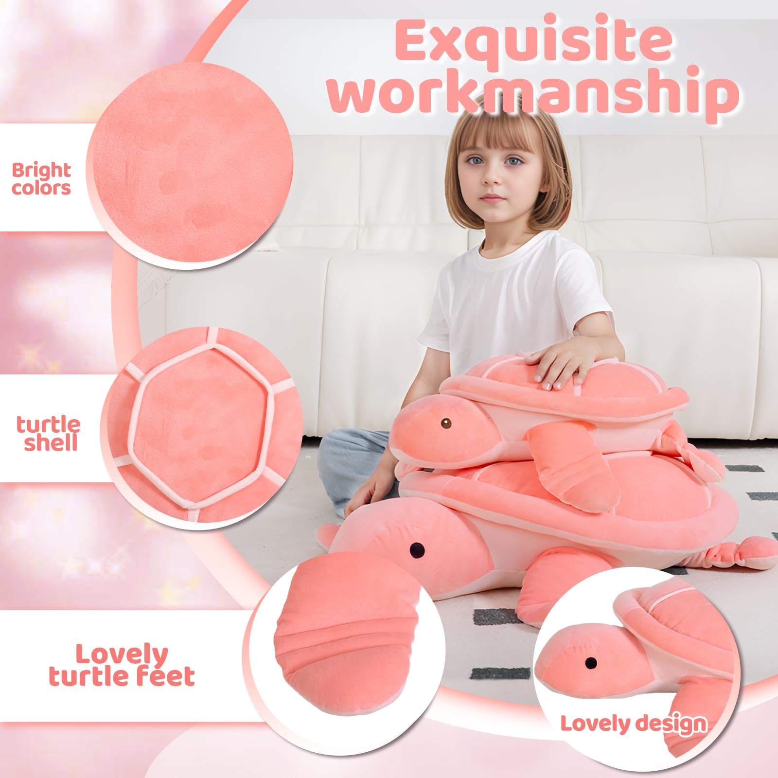 Dalmao pink shell sea turtle plush highlights lifelike details for imaginative play.