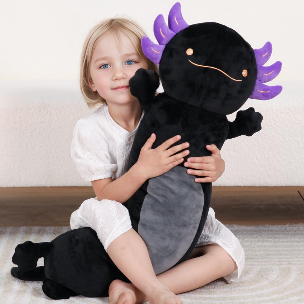 Dalmao soft polyester axolotl closeup shows plush texture and gentle touch.