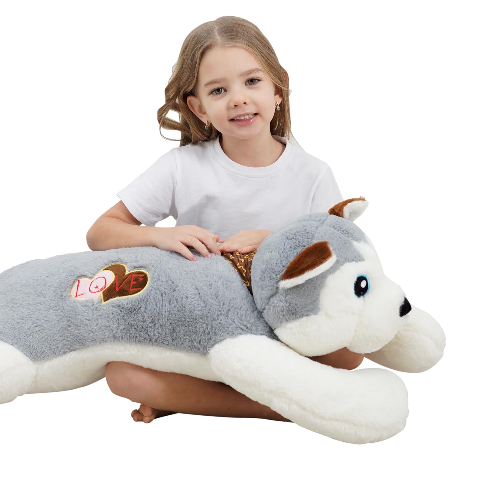Dalmao vacuum-packaged husky plush expands to full fluff.