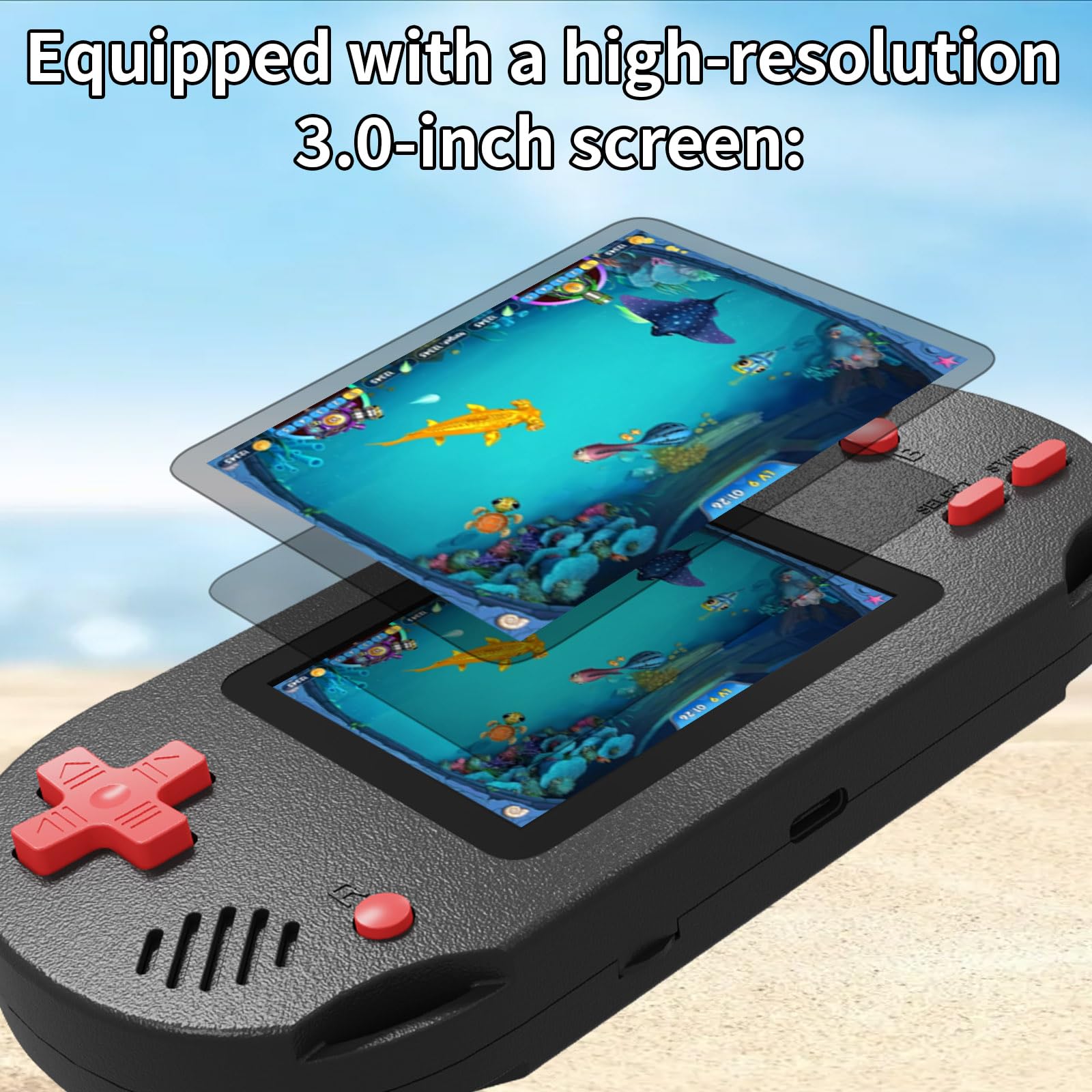 Damcoola handheld game with wired headphones for private, immersive play.