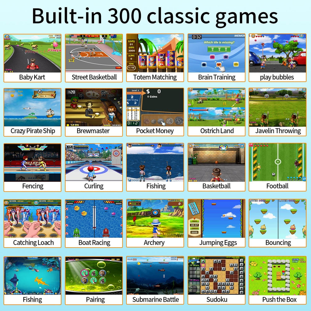 Damcoola handheld game preloaded with 300 games across genres.