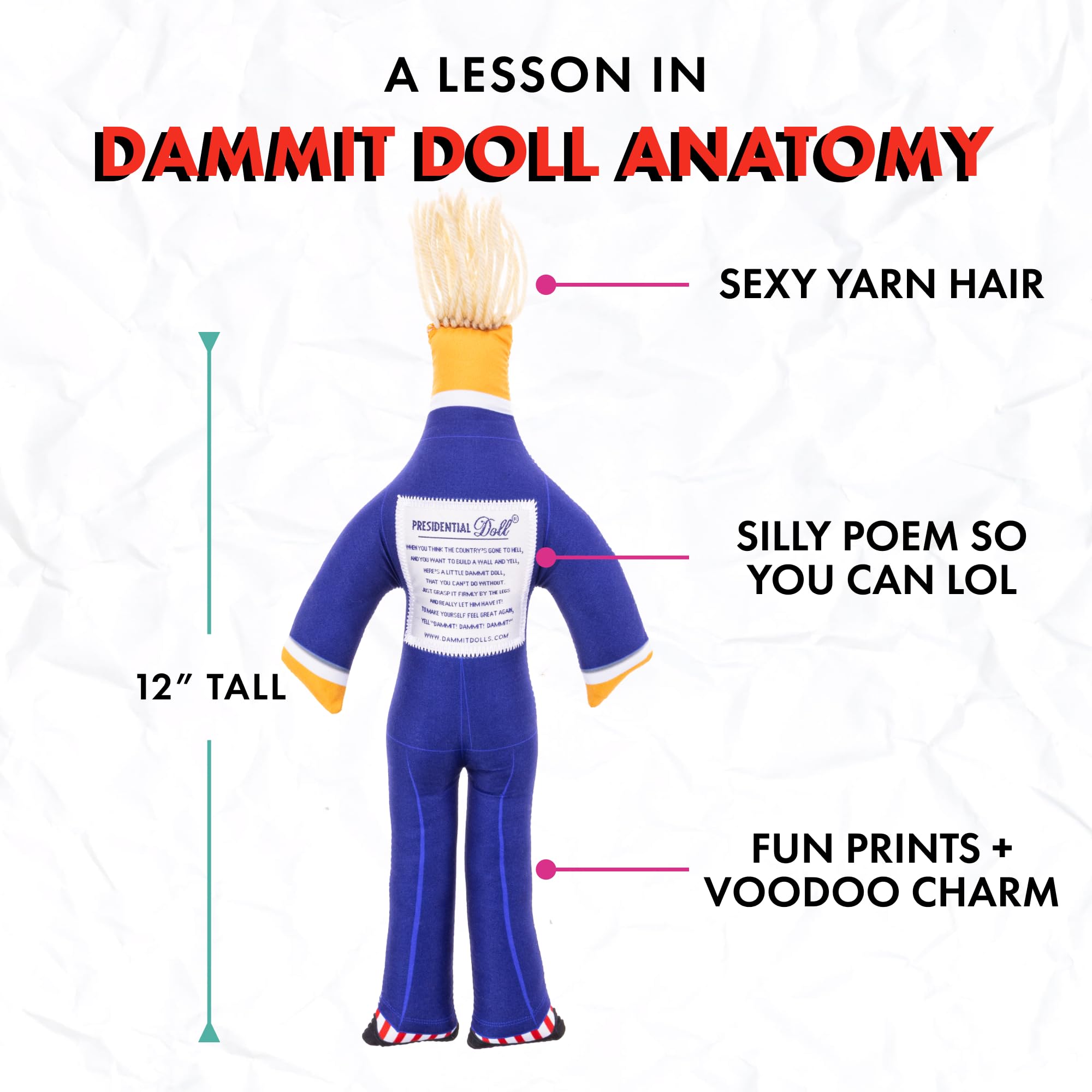 Dammit Doll 47 back poem stitching shows handmade attitude.