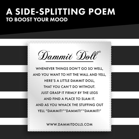 Dammit Doll embodies art is hard humor, a gag gift for creatives.