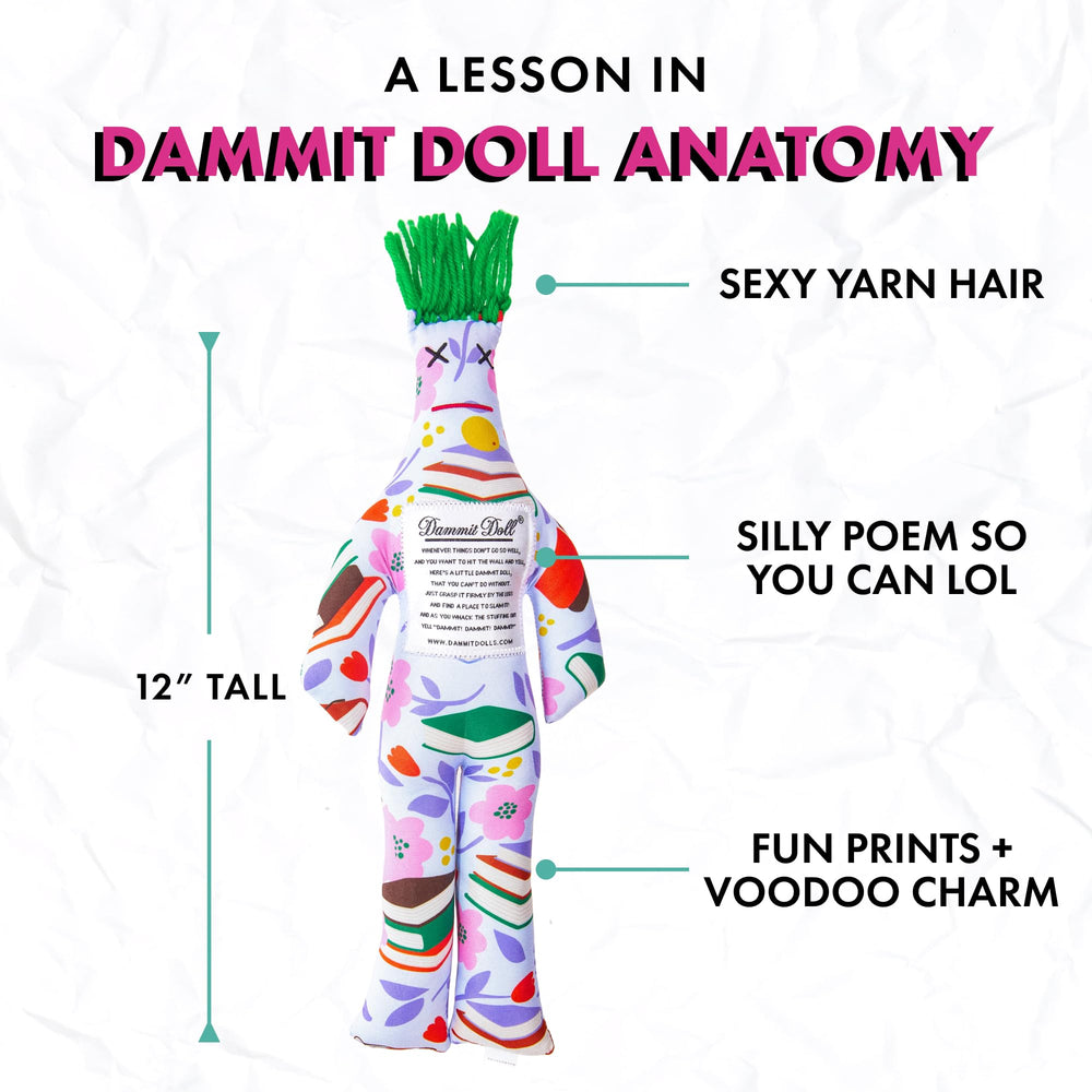 Dammit Doll Mid-air display illustrating decorative use during reading breaks.
