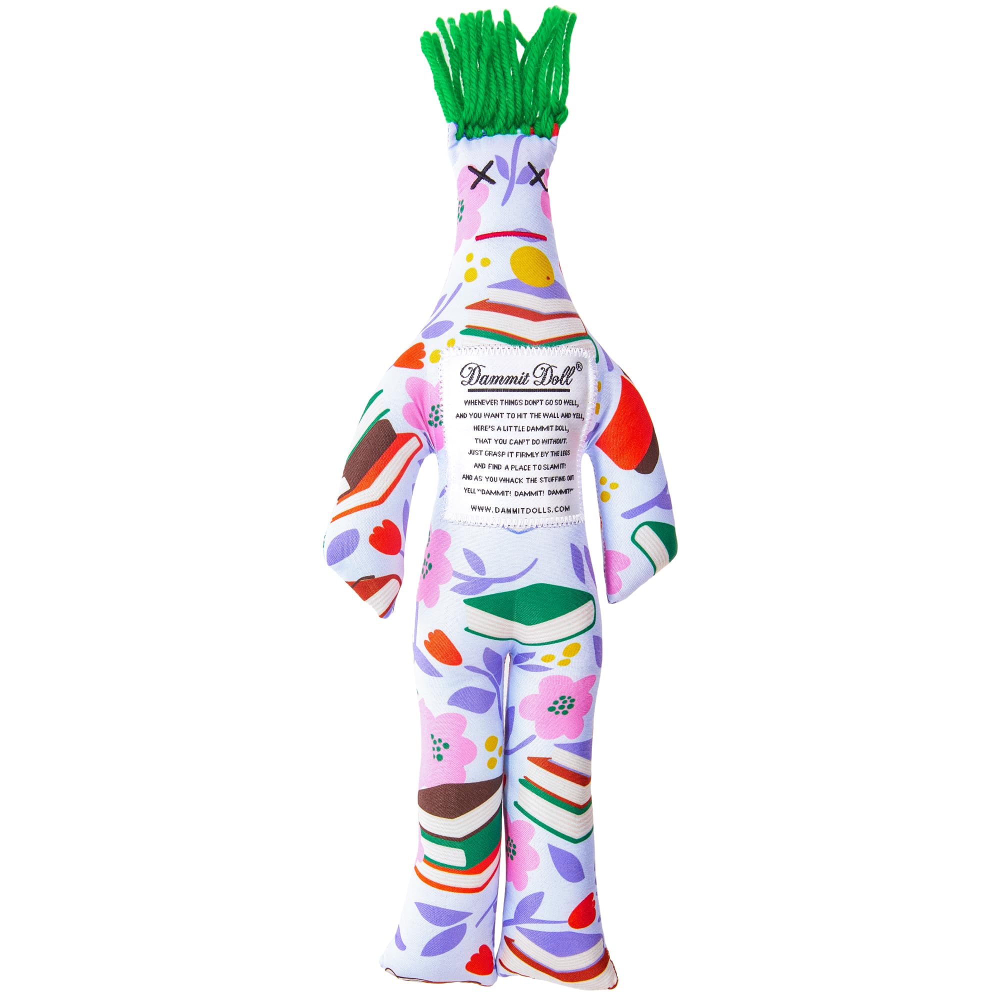 Dammit Doll Book Garden cover showing book stacks and blooms for desk decor and stress relief.