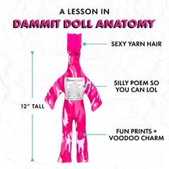 Dammit Doll features polyester stuffing for a soft yet resilient touch
