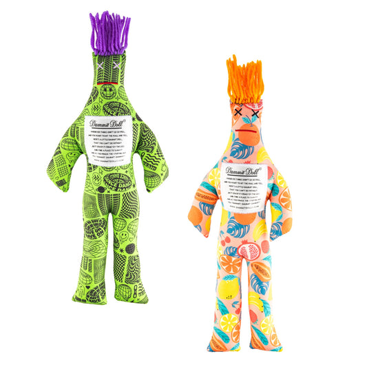 Dammit Doll random color 2-pack, front view, for surprising mood lift and stress release.
