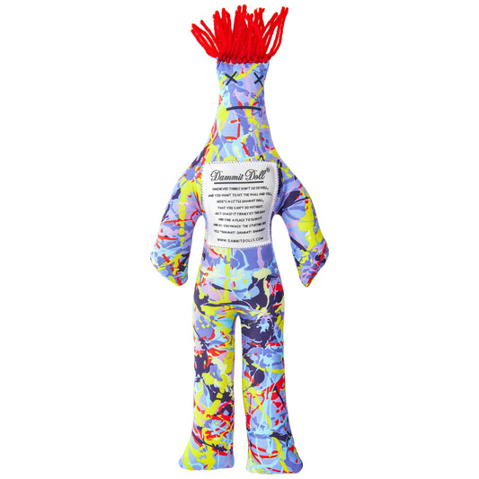 Dammit Doll splatter-paint cover for fast stress relief and creative release.