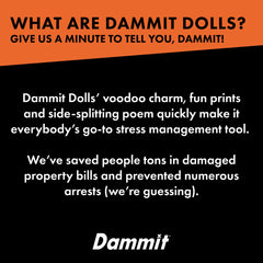 Dammit Doll Iris Awditor in use scene demonstrates stress-relief rituals with humor.