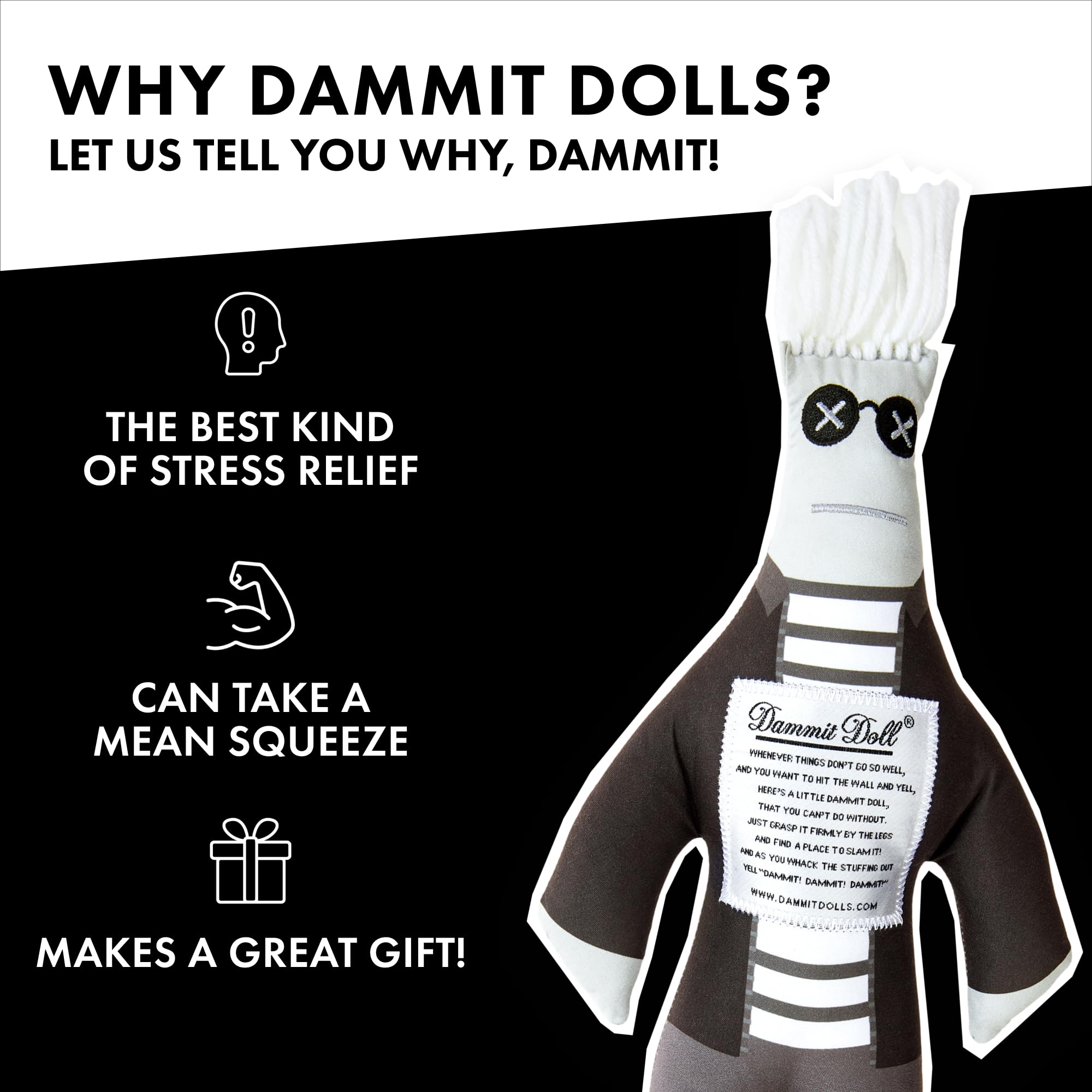 Dammit Doll on desk during deadlines, a lighthearted office companion.