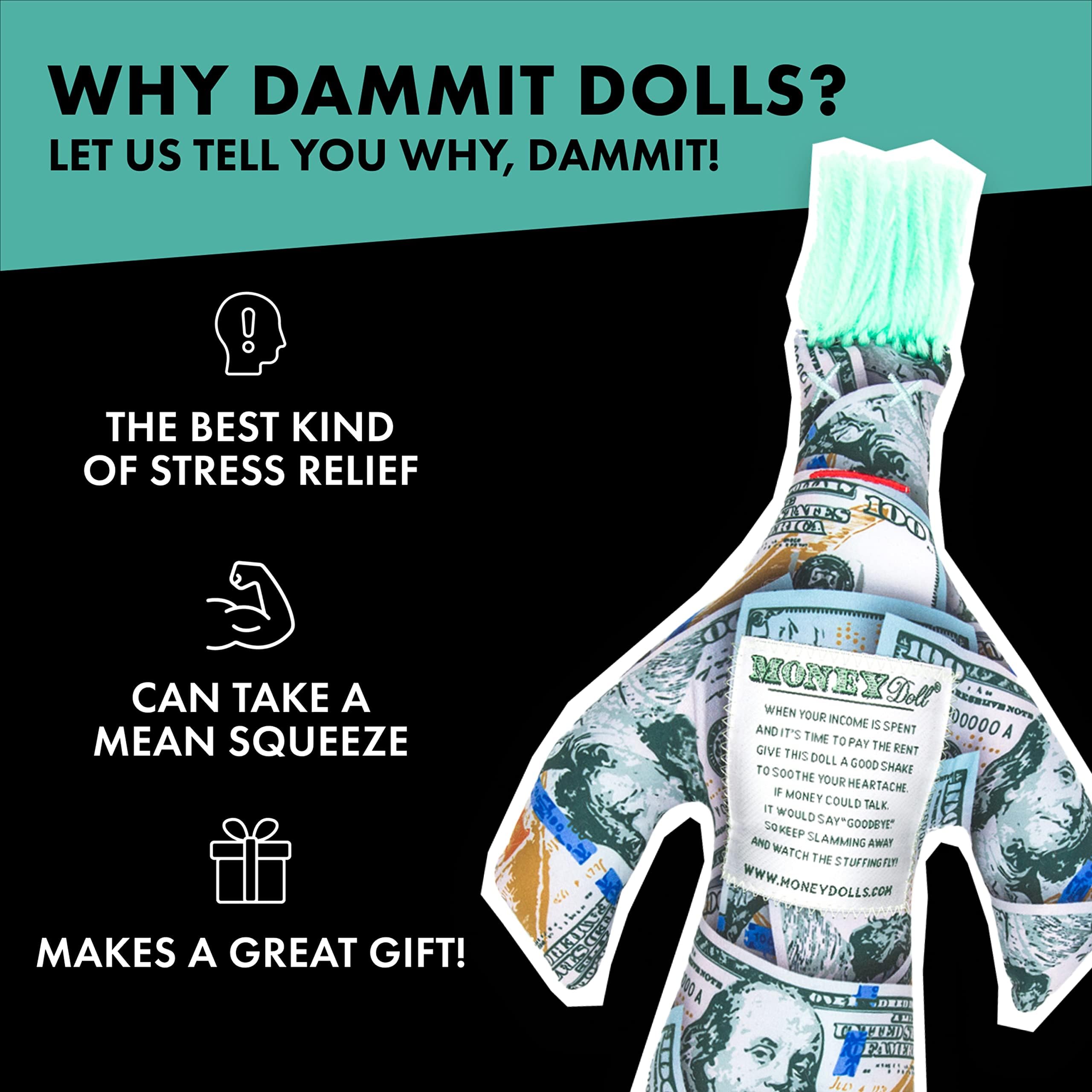 Dammit Doll is throwable and squeezable for stress relief during crunch time.