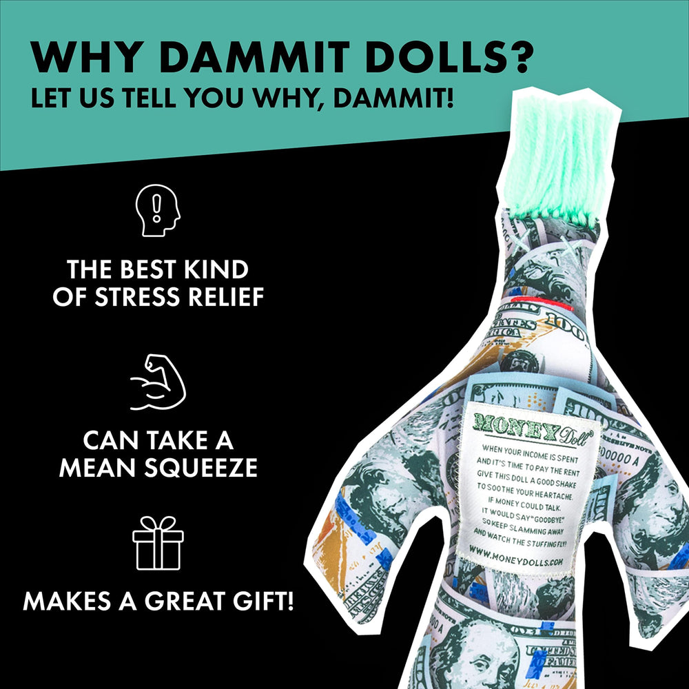 Dammit Doll is throwable and squeezable for stress relief during crunch time.