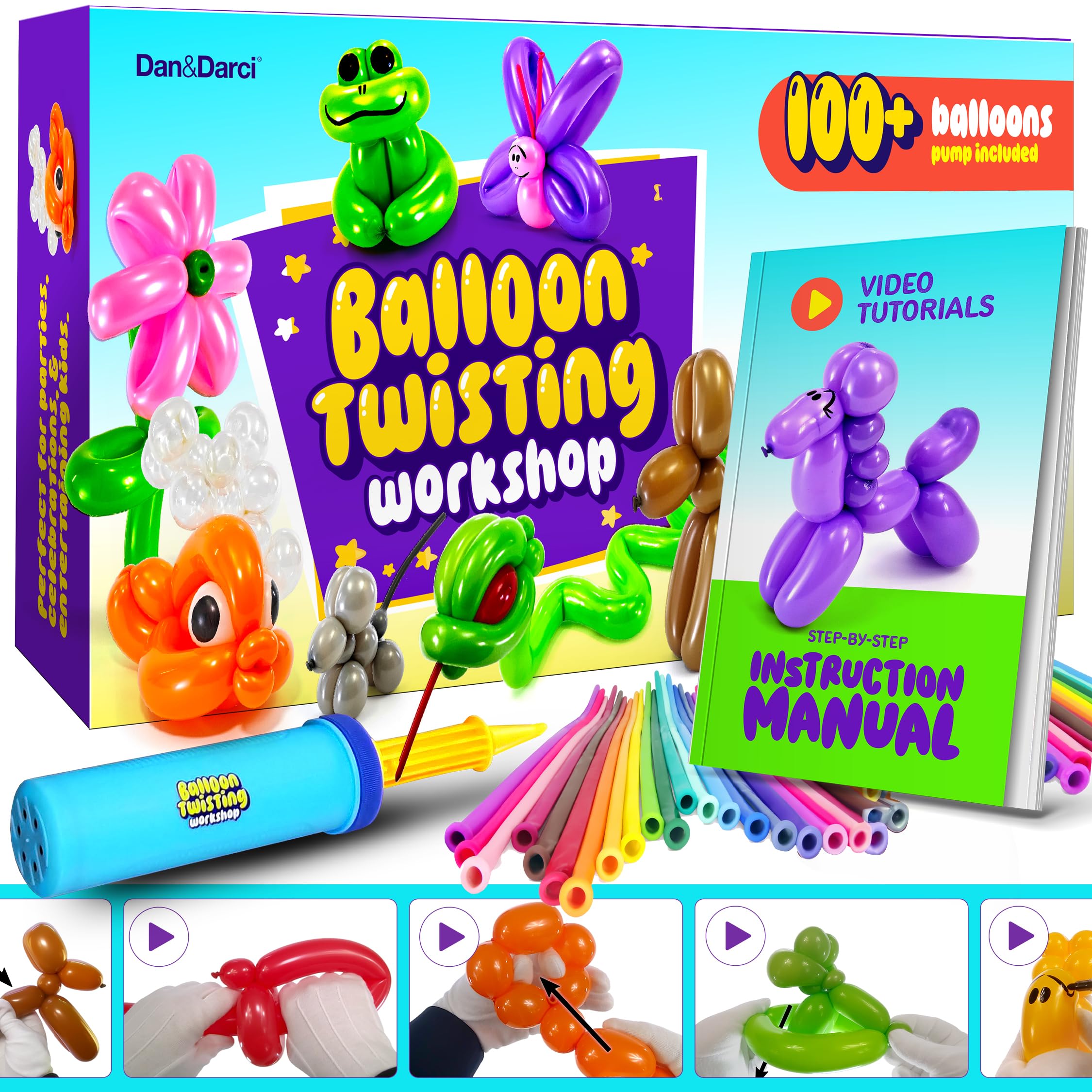 Dan&Darci balloon animal twisting kit with pump box ready for beginners.