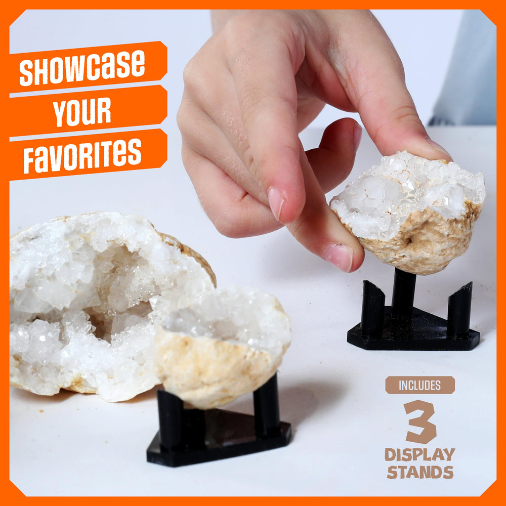 Dan&Darci Break Your Own Geodes 3 display stands to showcase discoveries.