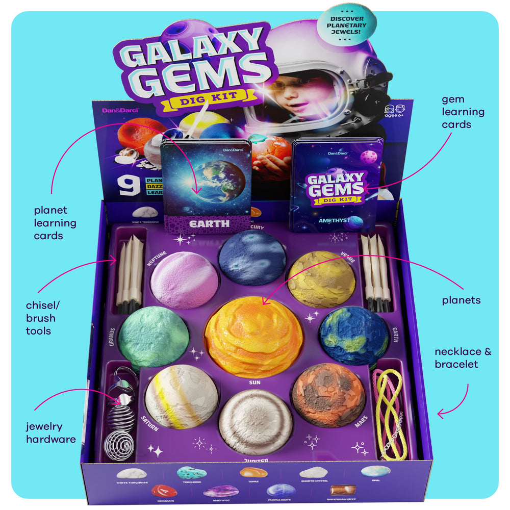 Dan&Darci Galaxy Dig Kit gem collection image with sparkling gemstones revealed
