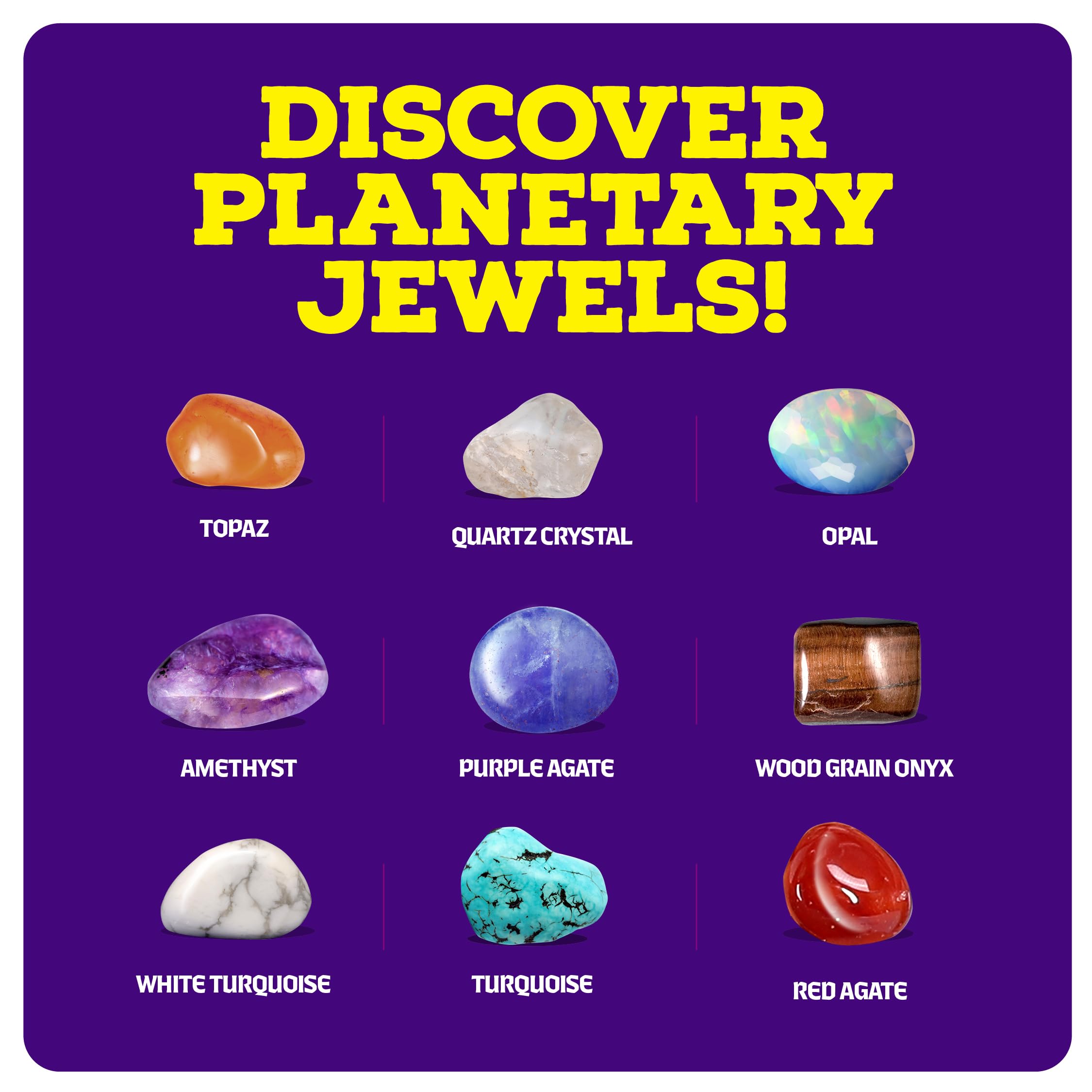 Dan&Darci Galaxy Dig Kit learning cards image featuring planet and gem facts