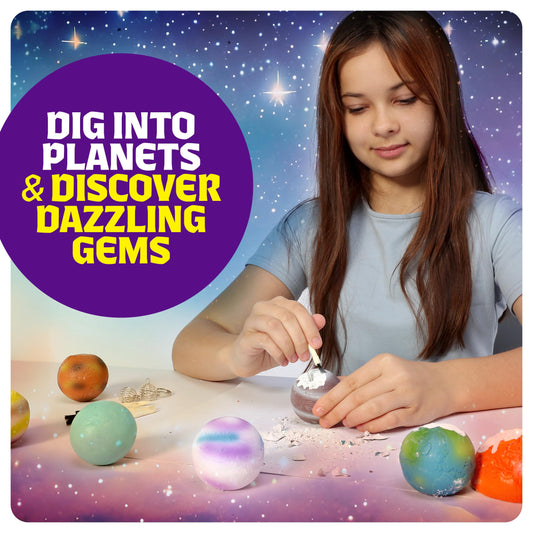 Dan&Darci Galaxy Dig Kit nine-planets image highlighting colorful planets and hidden gems