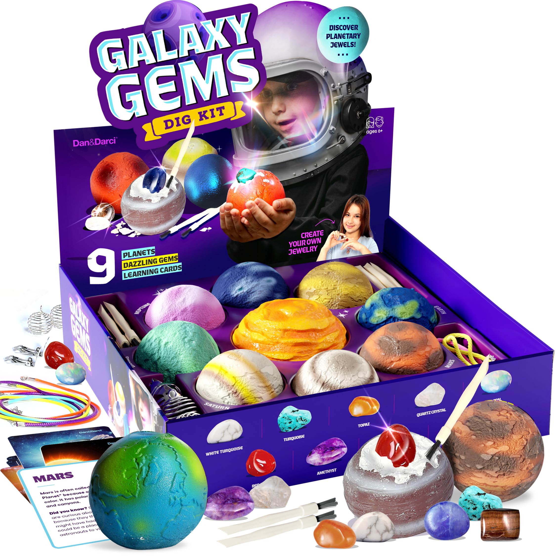 Dan&Darci Galaxy Dig Kit planet pack image showing nine planets for hands-on space exploration and gem discovery
