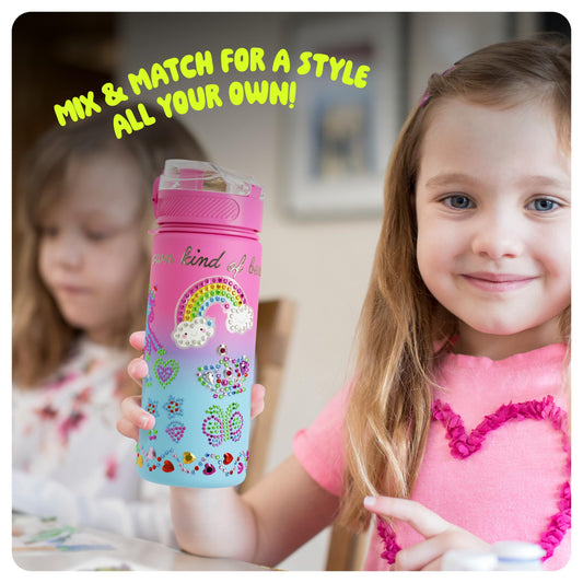 Dan&Darci glow bottle kit accessories tray displays gems, ribbons, and diamond arts.