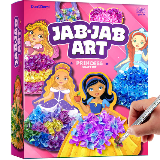 Dan & Darci Jab Jab Art Kit contents laid out for princess crafts.