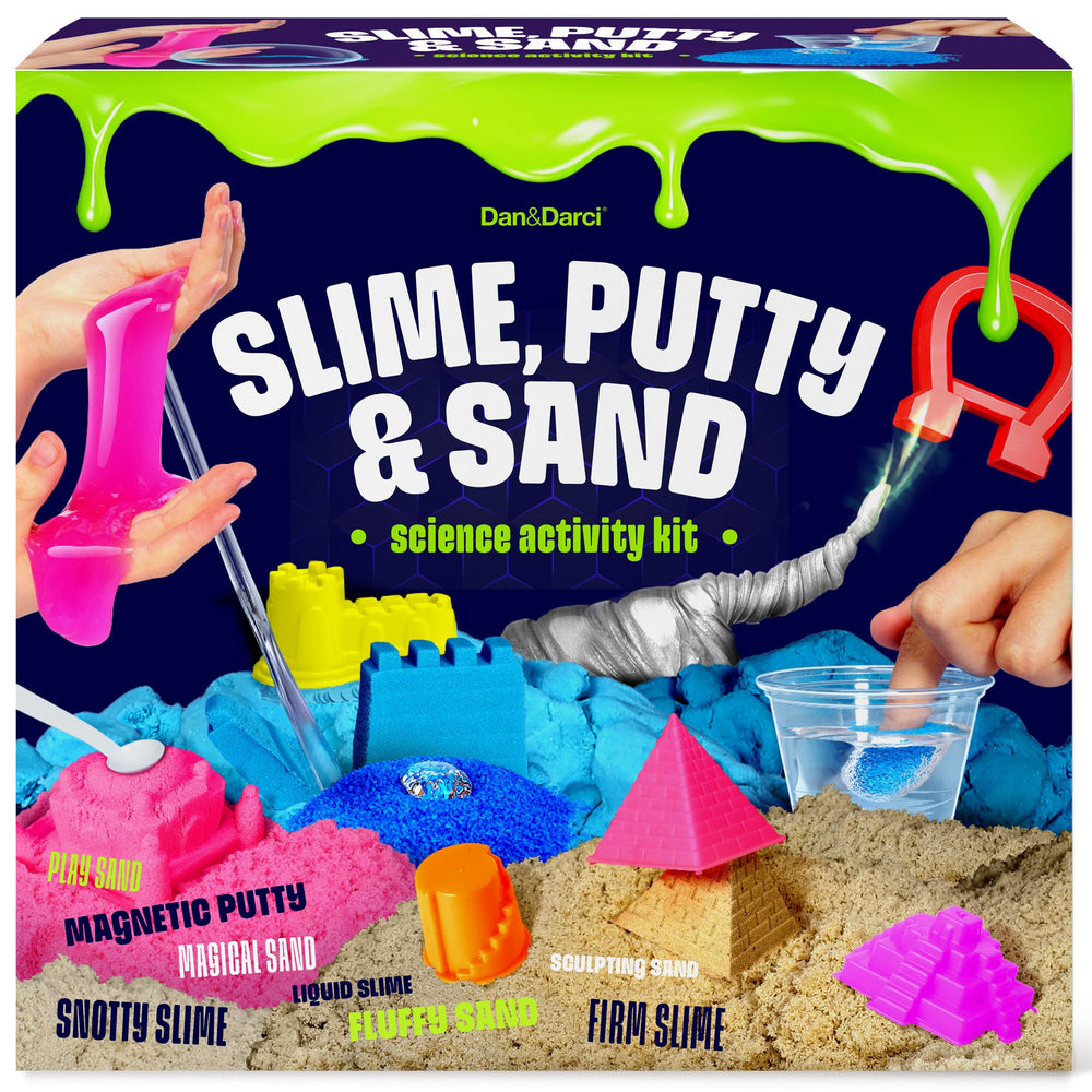 Dan&Darci slime, putty, and sand sensory kit cover showing vibrant materials for hands-on learning