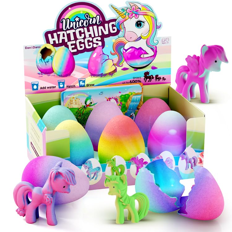 Dan&Darci unicorn hatching egg 6-pack reveals color and magic when submerged in water.