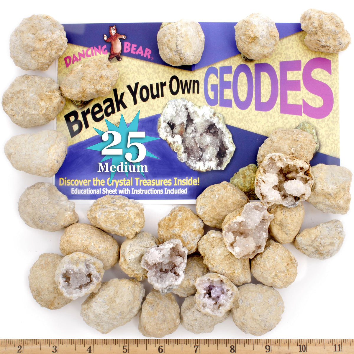dancing-bear break-your-own-geodes 25-kit promotes hands-on science fun and crystal discovery.