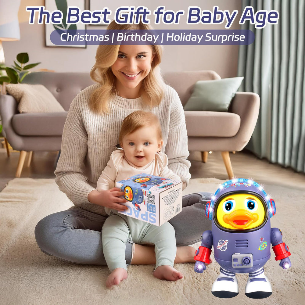 Dancing Space Duck Toy easy-access battery panel enables quick setup