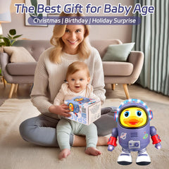 Dancing Space Duck Toy easy-access battery panel enables quick setup