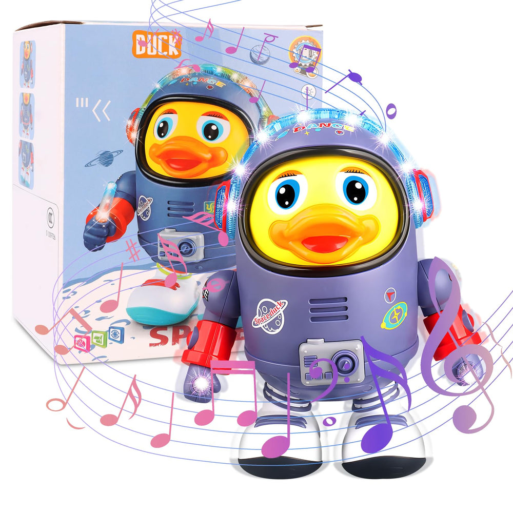 Dancing Space Duck Toy dancing left with bright LEDs for active play