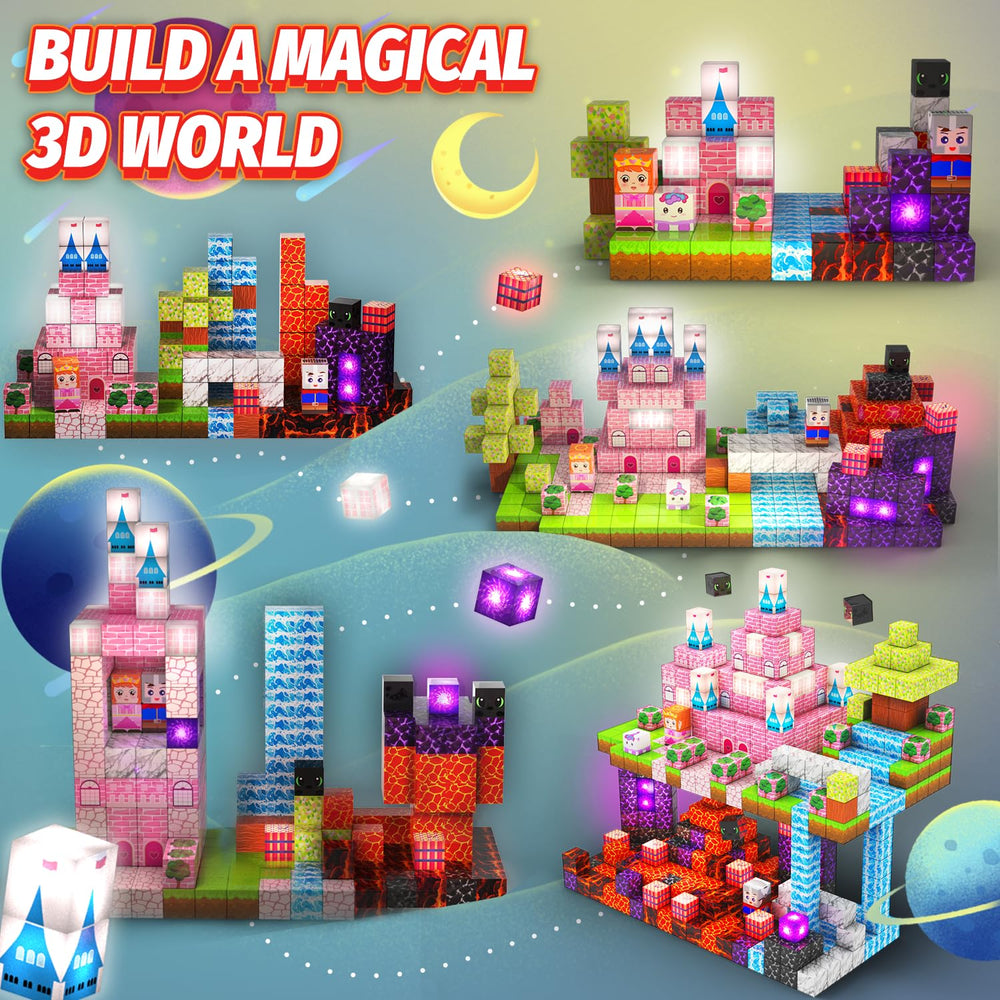 DANIUBE forest portal scene built with magnetic blocks for pretend play.