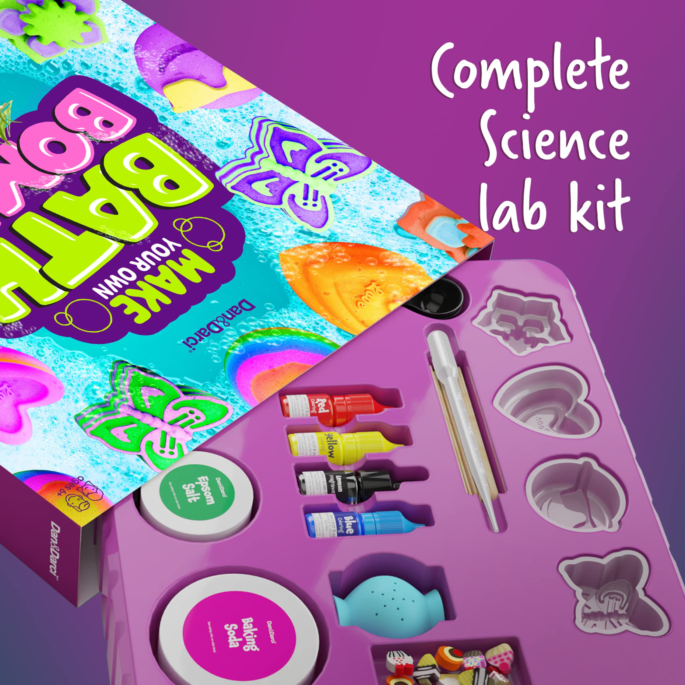 Dan&Darci color mixing station shows how to blend hues for vivid fizzies.
