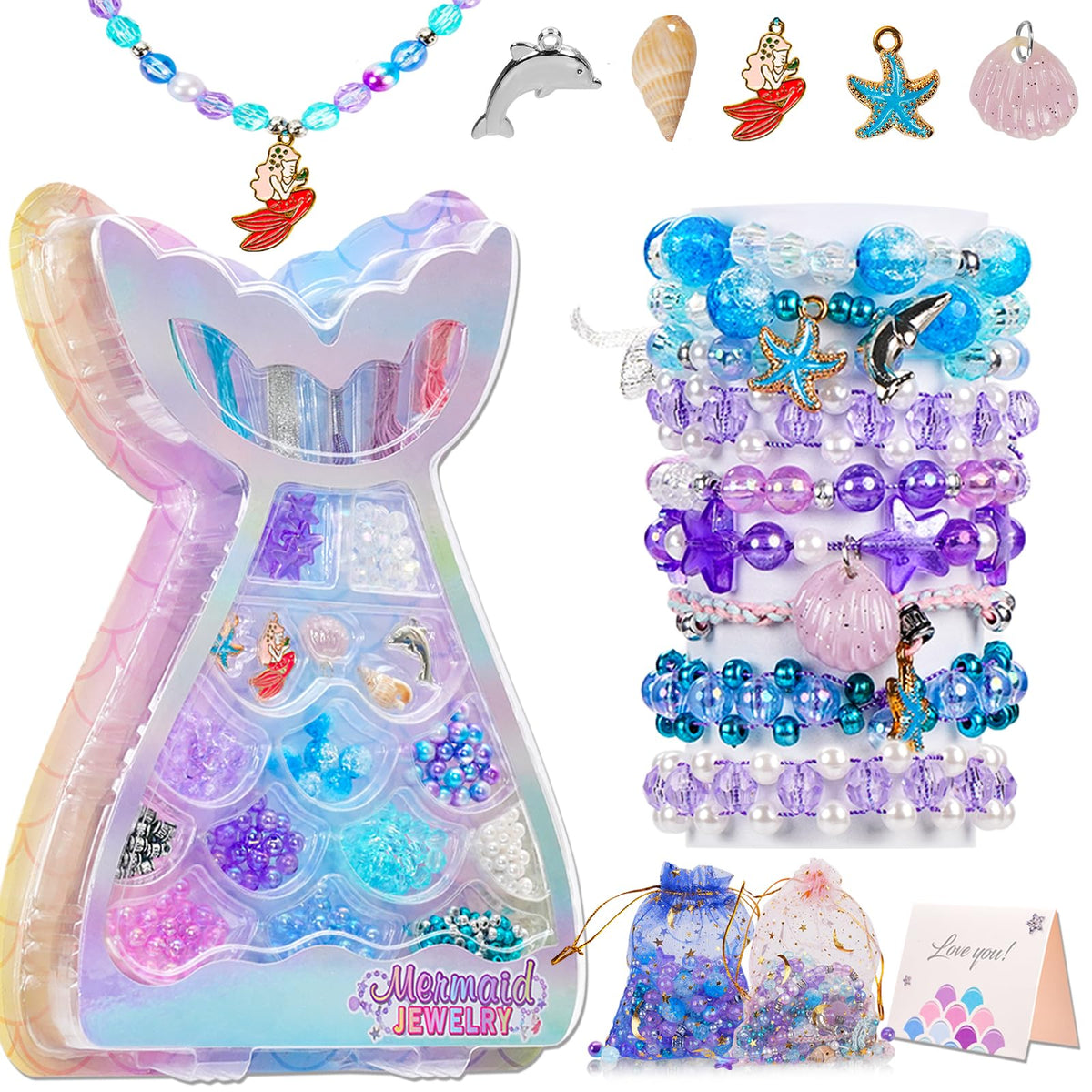 Danvren Mermaid Bead Jewelry Kit with colorful pieces for DIY accessories
