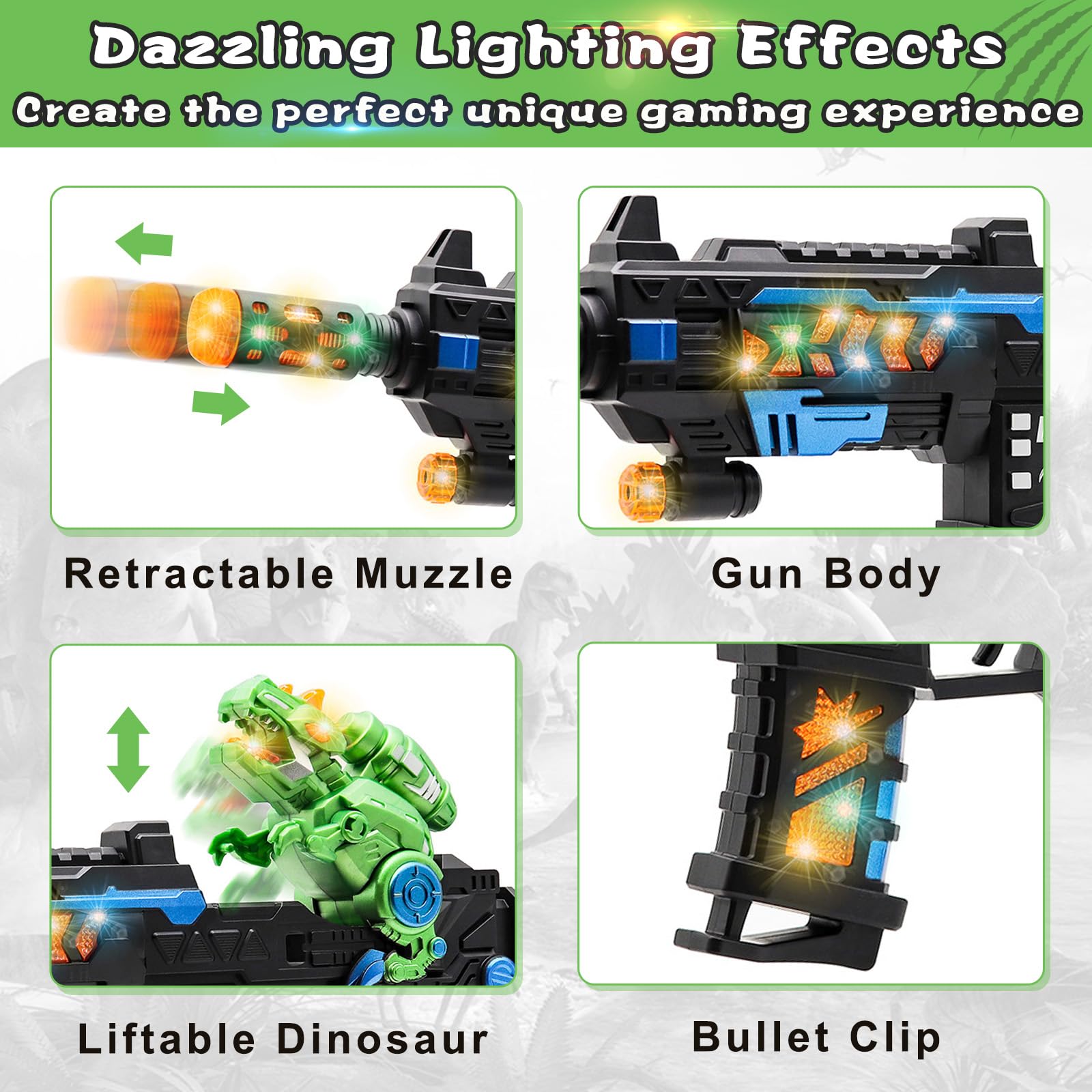 DaoDaoZhu dinosaur toy gun with telescopic barrel enabling dynamic action