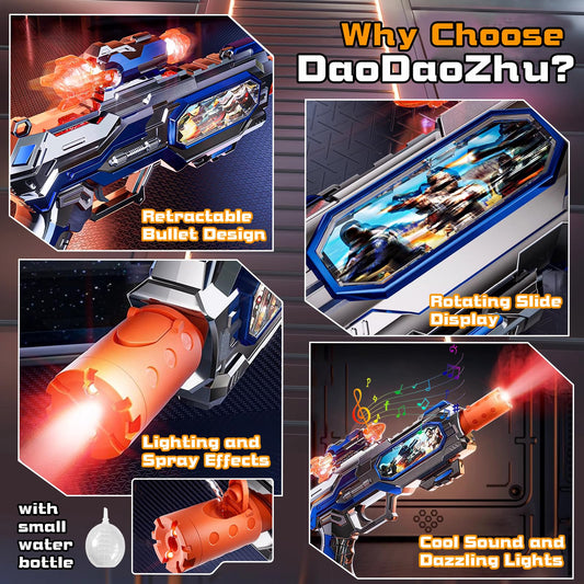 DaoDaoZhu toy gun with sound effects and rotating slide display for interactive pretend play
