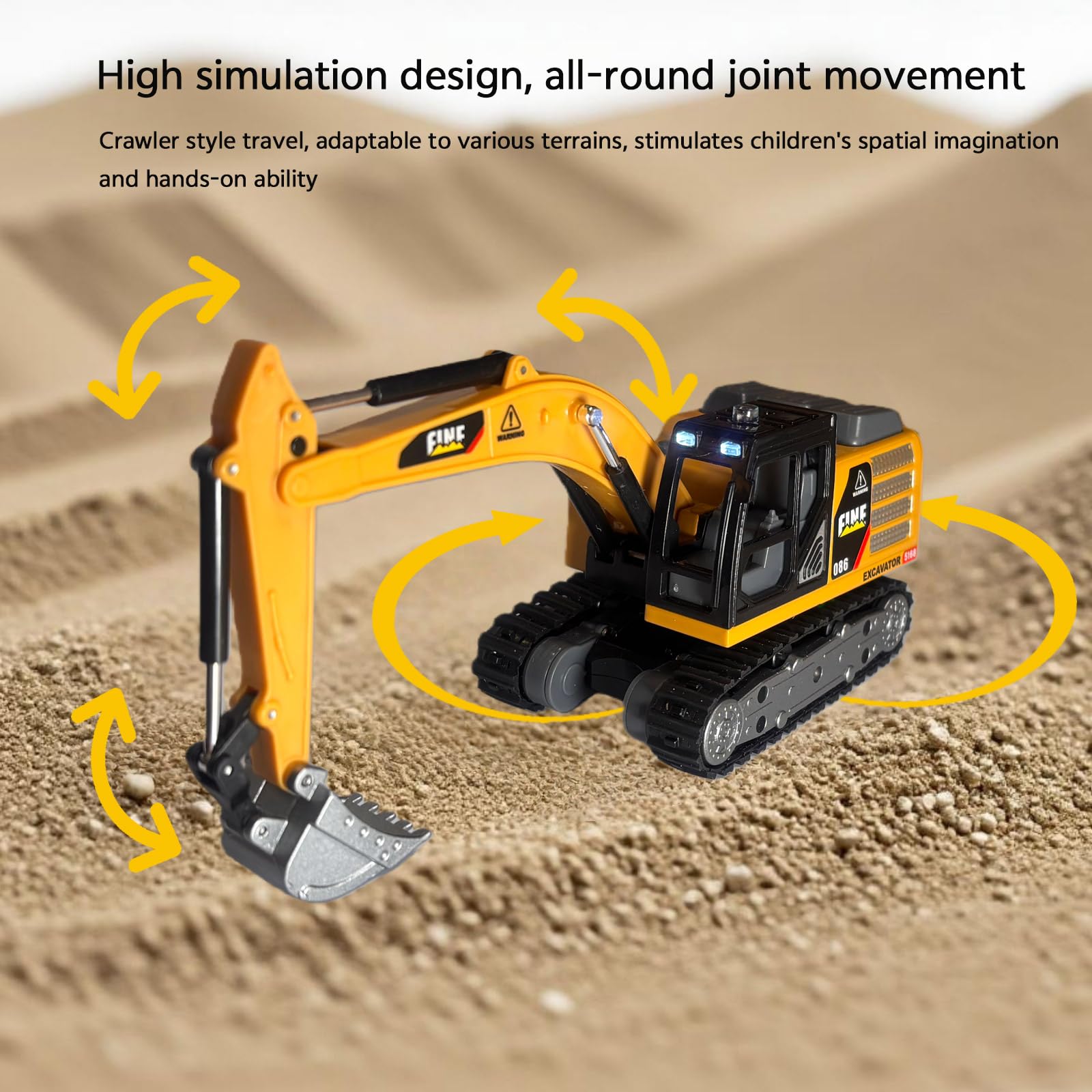 DAOGU 1:64 scale excavator on a desktop scene for quick creative sessions.
