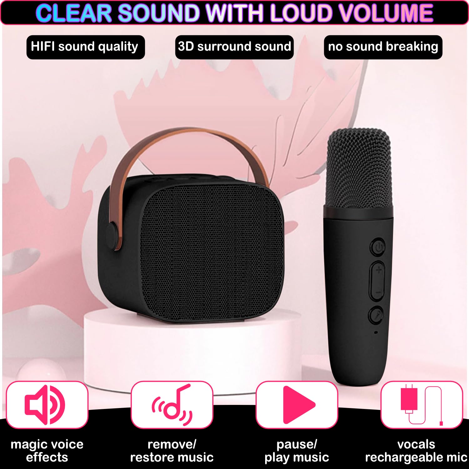 Darkant mini karaoke machine portable design with 6-hour battery for outdoor play.