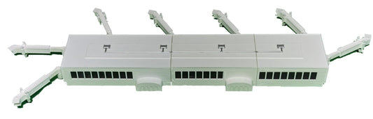 Daron airport terminal with jetbridges enables realistic toy jet docking for imaginative play.