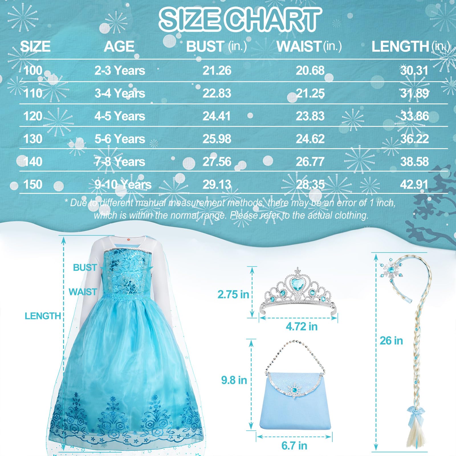 Davvew Princess Dress crown, gloves, wand elevate storytelling and role play.