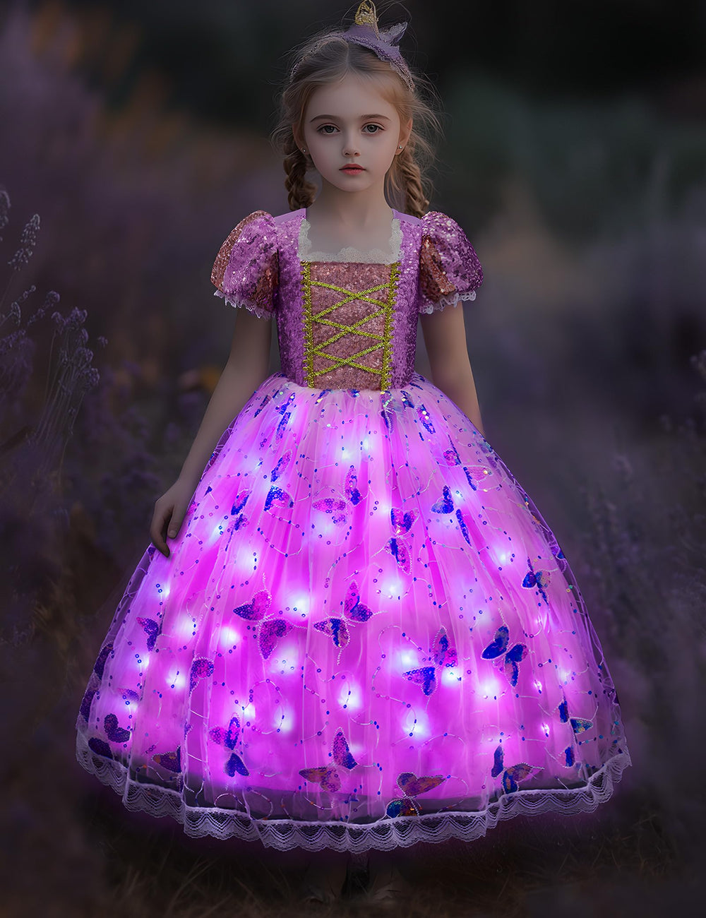 Davvew dress features fluffy four-layer skirt for dreamy fullness.
