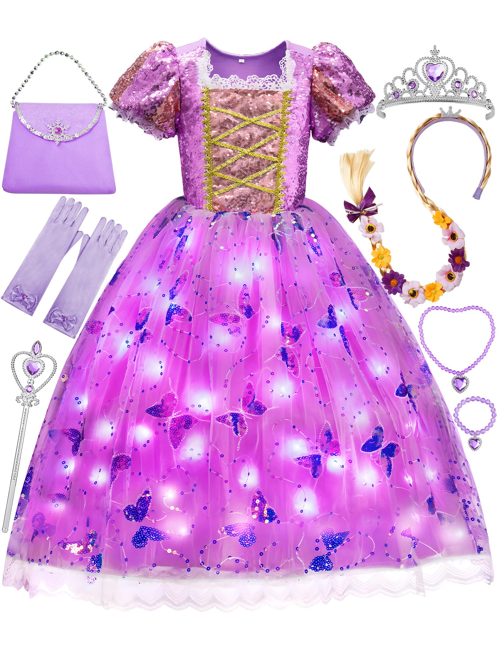 Davvew Princess Dress with LED skirt lights for dazzling party moments.