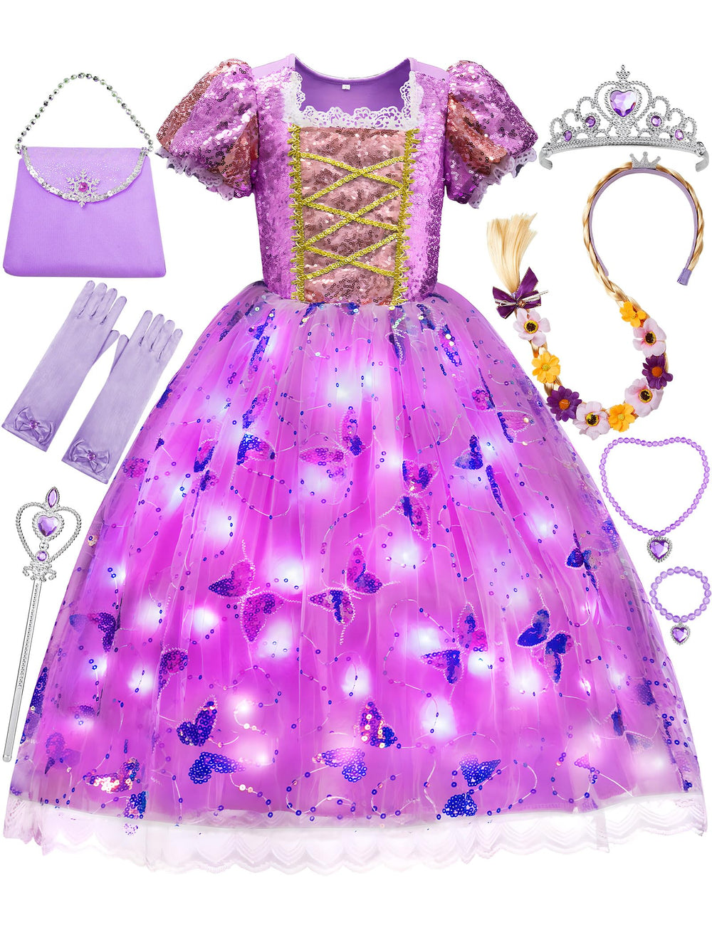 Davvew Princess Dress with LED skirt lights for dazzling party moments.