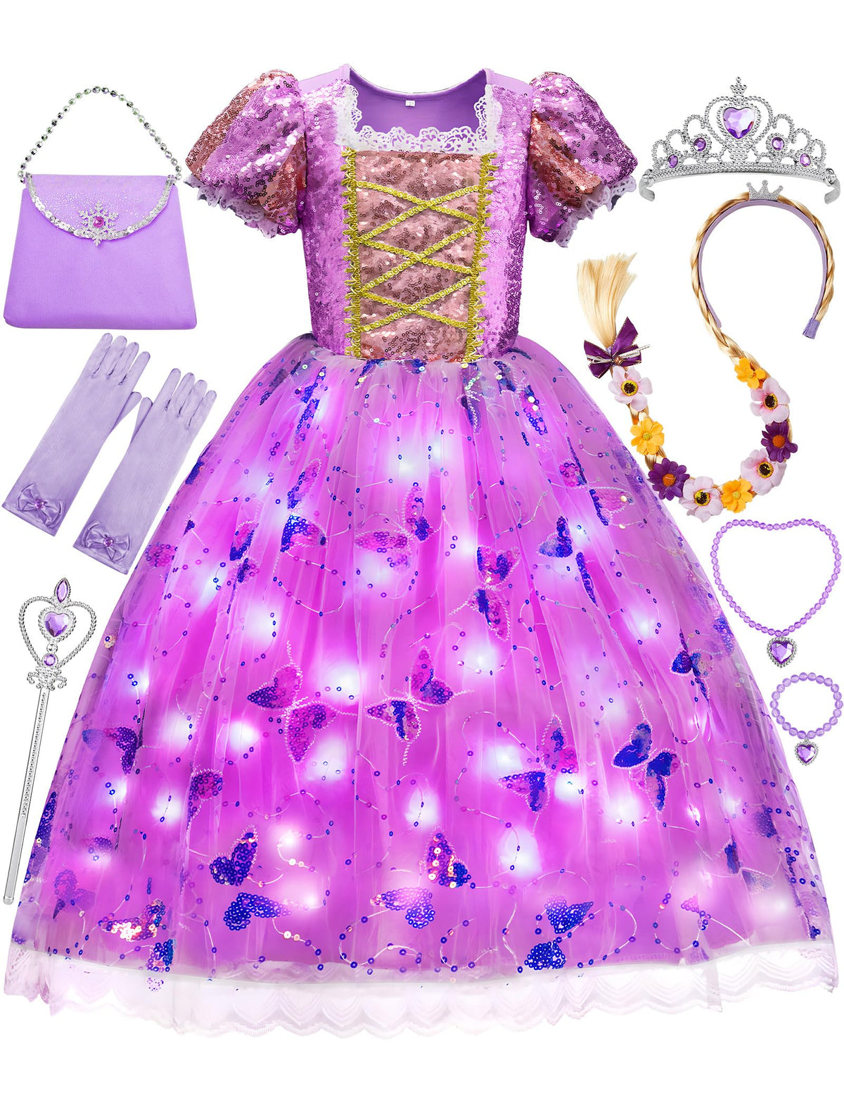 Davvew Princess Dress with LED skirt lights for dazzling party moments.
