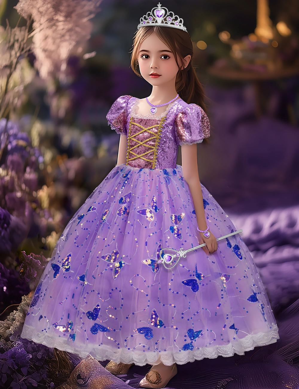 Davvew princess dress with waterproof LED lights for sparkle.