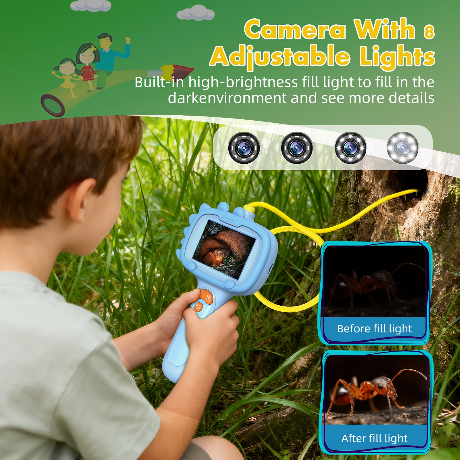 Daxiongmao borescope with built-in LED lights guides night observation.