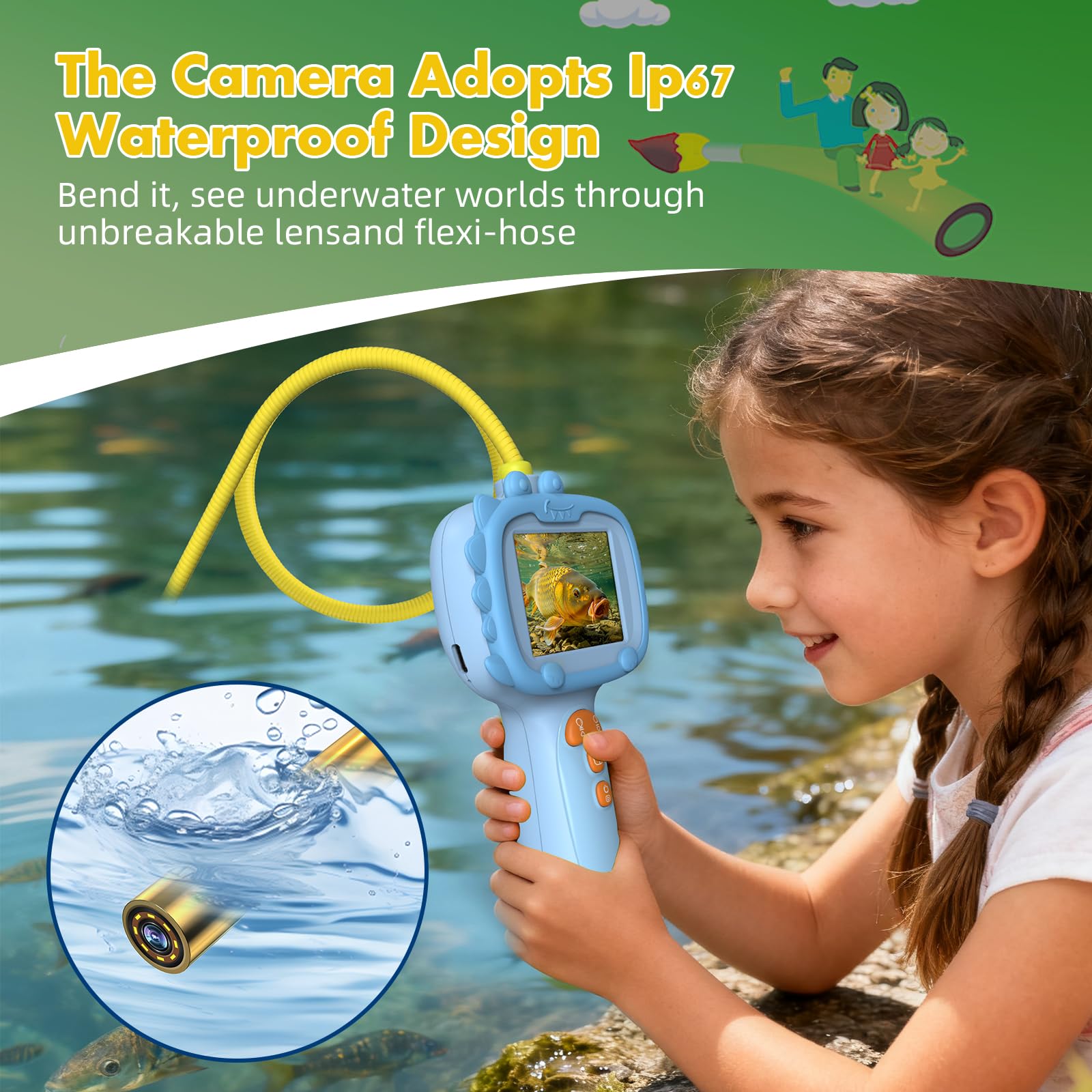 Daxiongmao endoscope is IP67 waterproof for pond and stream adventures.