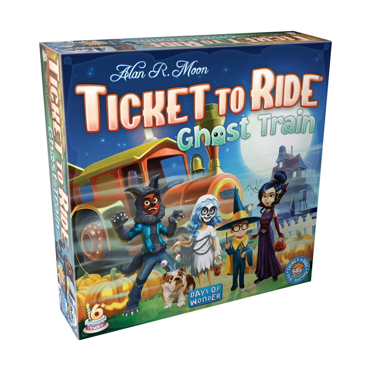 Days of Wonder Ticket to Ride Ghost Train box art shows spooky, family-friendly design for game night