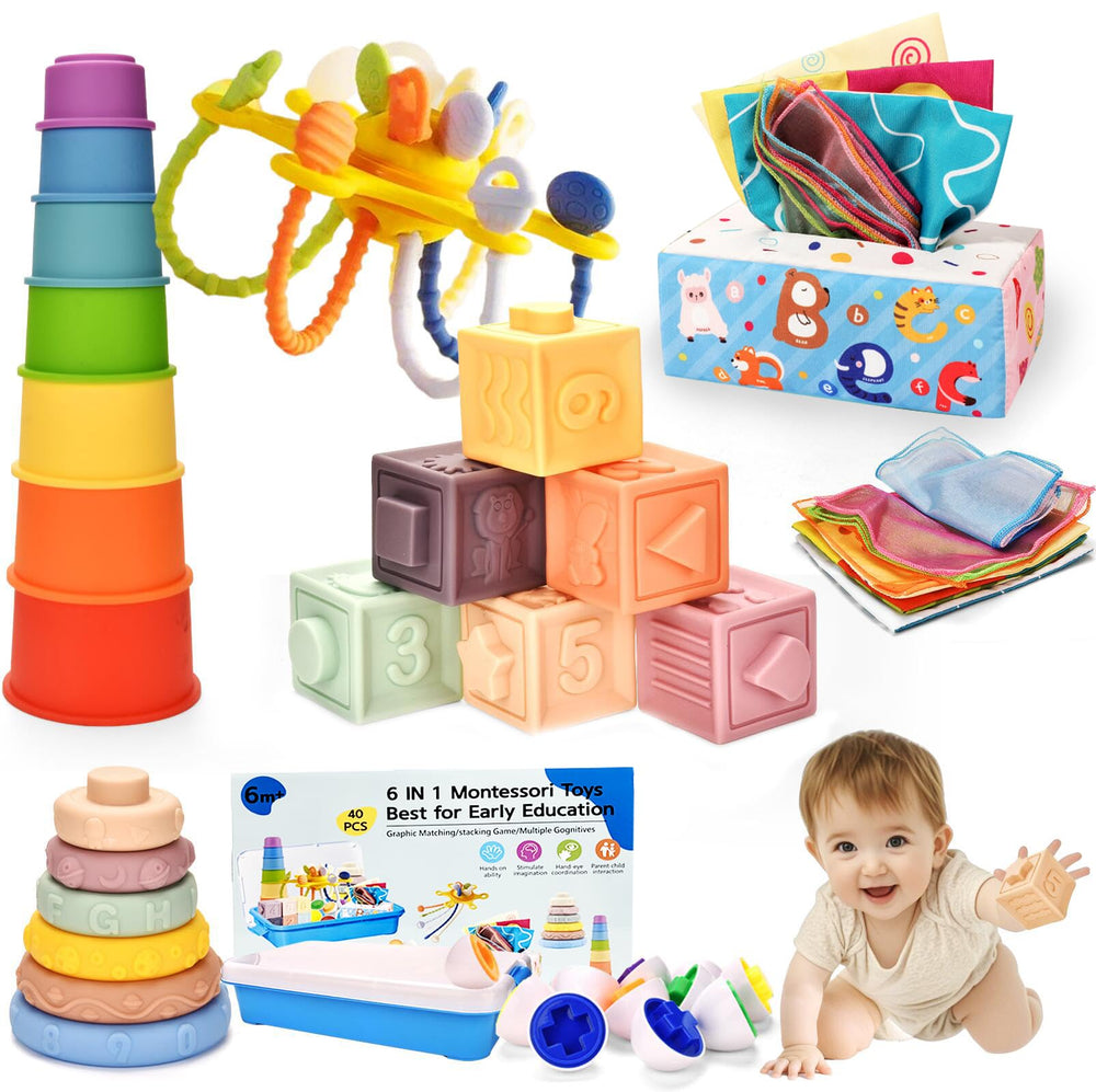 Dazhshun Montessori stack cups in vibrant colors for color recognition and hand-eye coordination.